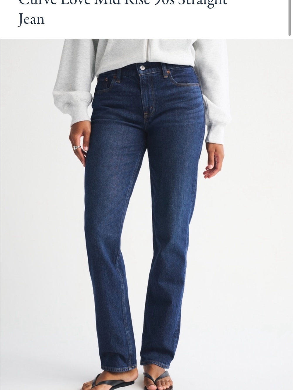 Abercrombie & Fitch Dark Blue Curve Love, Mid-Rise, 90s Straight Leg Jeans